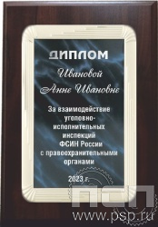 18.2.6. Диплом наградной "105 лет Уголовно-исполнительным инспекциям ФСИН"