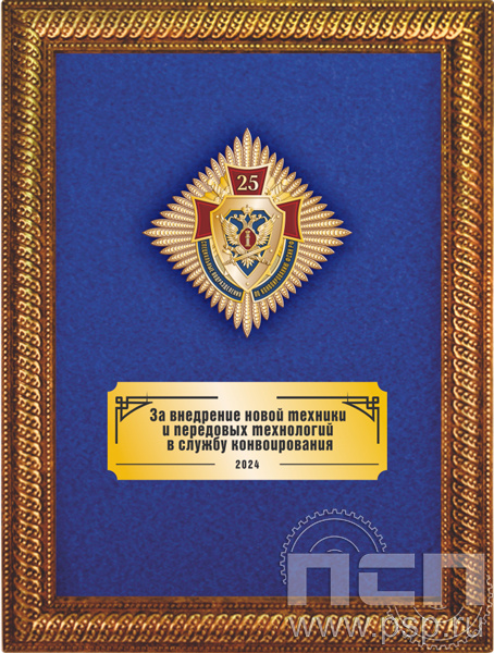 5.7.Б.64.64. Панно со знаком "25 лет Специальные подразделения ФСИН по конвоированию" на бархате