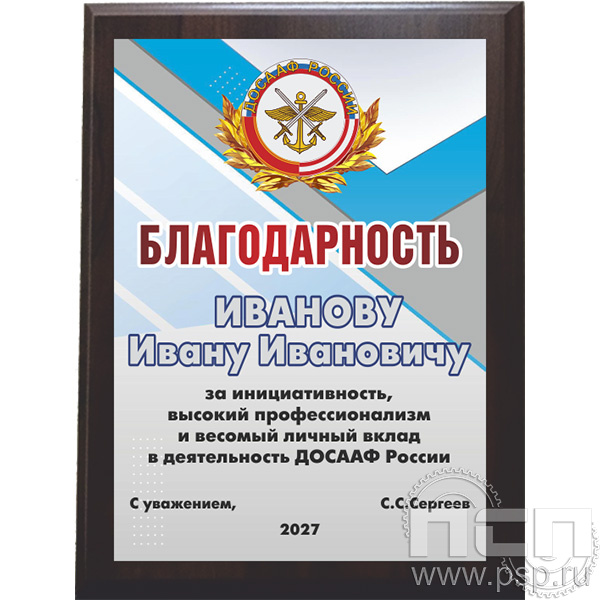 EX152 Плакетка деревянная "100 лет ДОСААФ России"