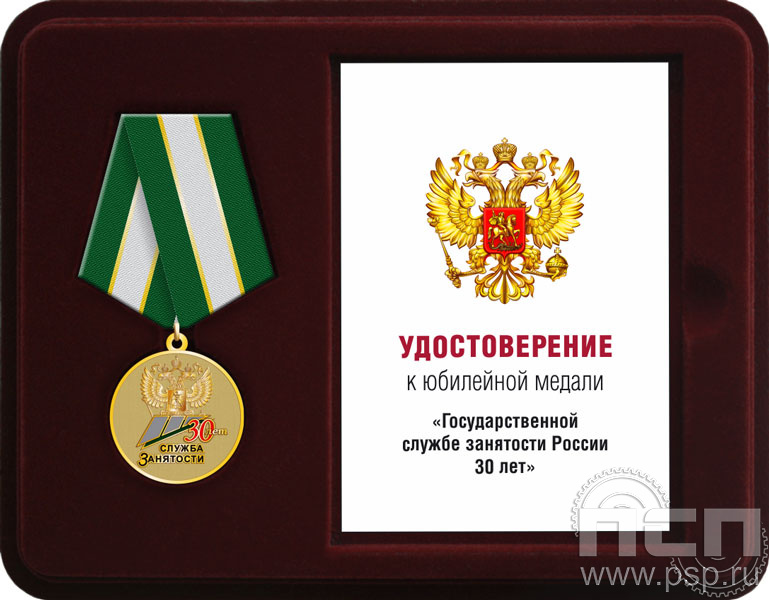 Комплект наградной к медали "30 лет Служба занятости"