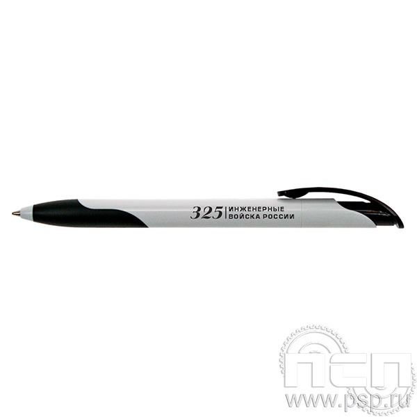 2417бч Ручка шариковая Challenger Soft бело-черная Инженерные войска России 325 лет