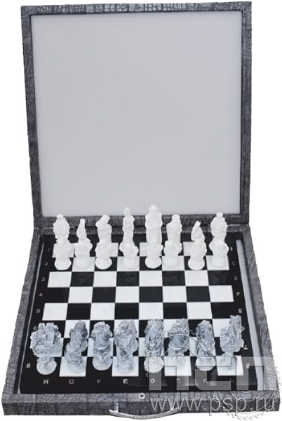 7.10.683. Шахматы подарочные из камня (в чемодане) "230 лет Государственной фельдъегерской службы РФ"