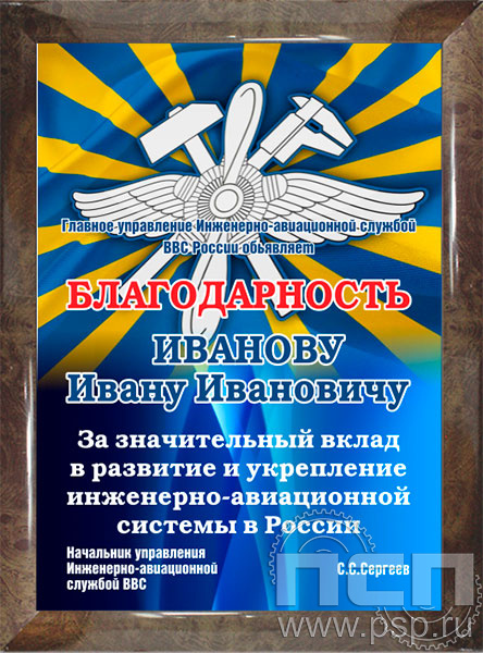 12.20.15. Поздравительный адрес А4 в рамке "110 лет Инженерно-авиационная и Штурманская службы ВВС"