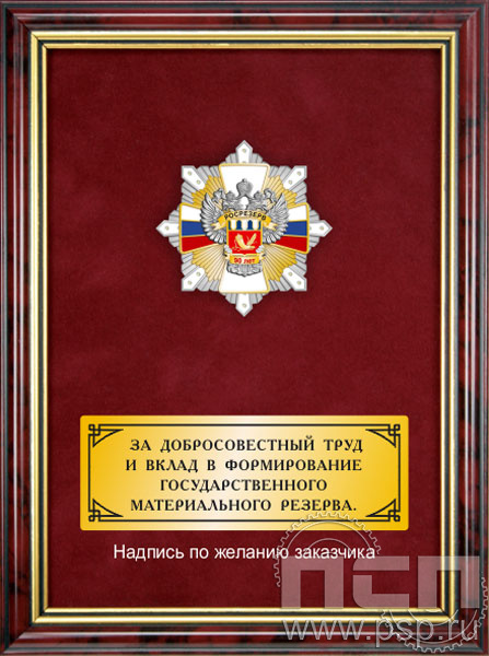 5.7.105.144. Панно с нагрудным знаком "90 лет Росрезерв" на бархате