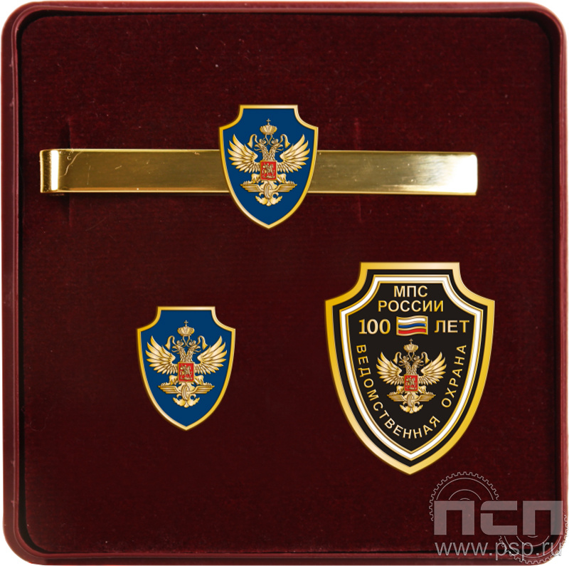 9.6. Комплект наградной с заколкой для галстука и значками "100 лет Ведомственная охрана ЖДТ"