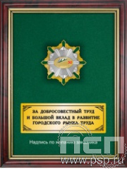5.7.105.150. Панно с нагрудным знаком "30 лет Служба занятости" на бархате