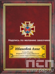 5.7.97.34. Панно с нагрудным знаком "80 лет Шифровальная служба МВД России" на бархате в рамке