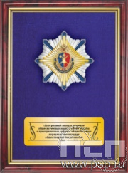 5.7.122.7. Панно с нагрудным знаком "105 лет Штабные подразделения МВД" на бархате в рамке