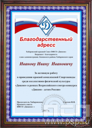 12.20.15. Поздравительный адрес в рамке  "95 лет Обществу "Динамо"