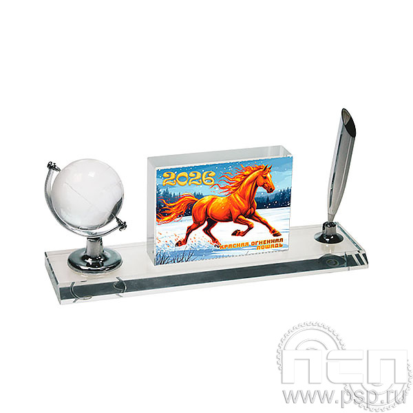 8.20.94 Фотокристалл 80х60мм Настольный набор глобус в футляре Красная Лошадь