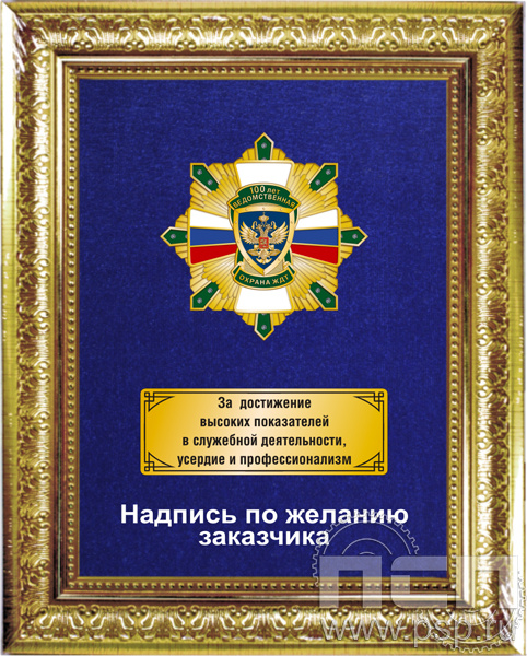 5.7.Б.105.153. Панно со знаком на бархате "100 лет Ведомственная охрана ЖДТ"