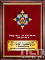 5.7.01.249. Панно с нагрудным знаком "100 лет Патрульно-постовая служба МВД" на бархате в рамке