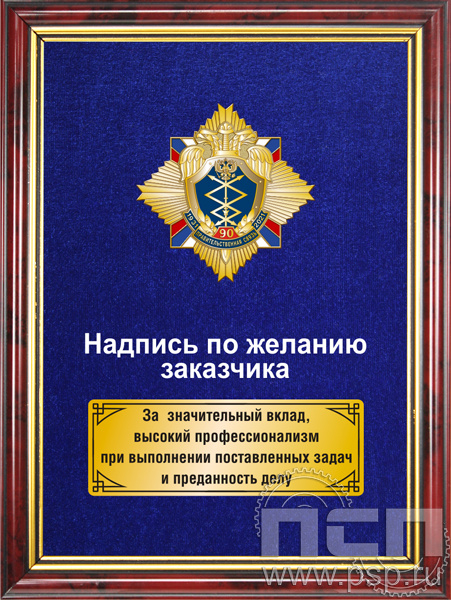 5.7.22.35. Панно с нагрудным знаком "90 лет Правительственная связь РФ" на бархате