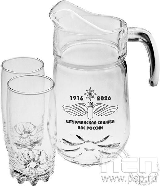4.12.1. Офисный стеклянный набор (Кувшин + 6 стаканов) "110 лет Инженерно-авиационная и Штурманская службы ВВС"