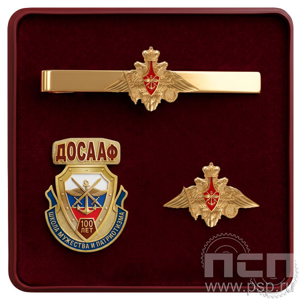 9.6 Комплект наградной с заколкой для галстука и двумя значками "100 лет ДОСААФ России"