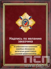 5.7.22.35.  Панно с нагрудным знаком "105 лет Информационная служба МВД" на бархате в рамке