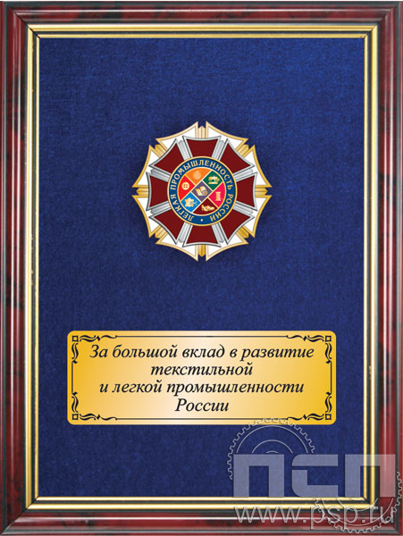 5.7.43.19. Панно с нагрудным знаком "Легкая промышленность России" на бархате в рамке