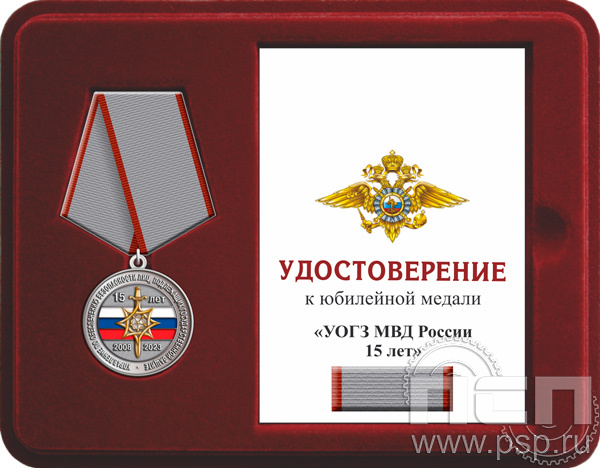 Комплект наградной к медали "15 лет Управление по обеспечению безопасности лиц, подлежащих государственной защите"