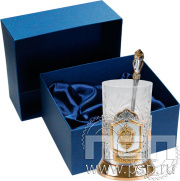 Набор подарочный "Герб ФСБ" с позолоченным подстаканником в футляре  4.2.1.16