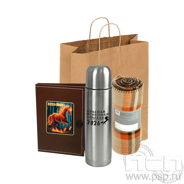 27.5.4.02 Набор: термос, плед, фотоальбом Красная Лошадь