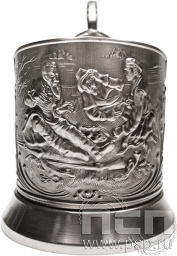 Подстаканник «Охотники» никелированный с чернью С7408 4.2.45