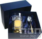 Набор подарочный "Обезличенный Герб РФ" с позолоч. подстаканником под гравировку в футляре 4.2.1.14