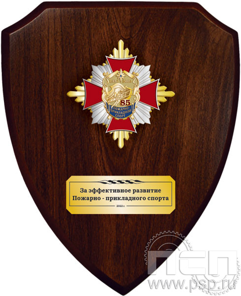 5.8.01.155. Панно со знаком "85 лет Пожарно-прикладной спорт" на деревянном щите