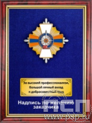 5.7.01.244. Панно с нагрудным знаком "90 лет Гражданская оборона МЧС России" на бархате в рамке