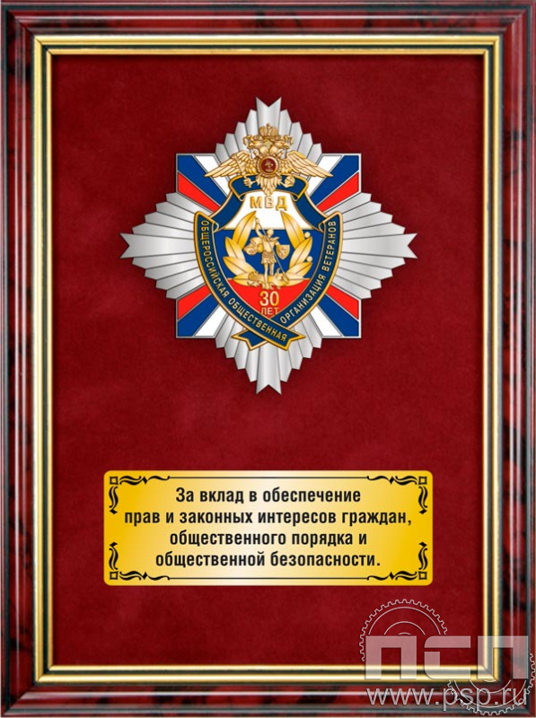 5.7.22.30. Панно с нагрудным знаком "30 лет Ветераны ОВД и ВВ МВД России" на бархате